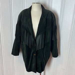 🌲 DIMITRI Vintage Forest Green Suede Fringe Jacket – Size Medium